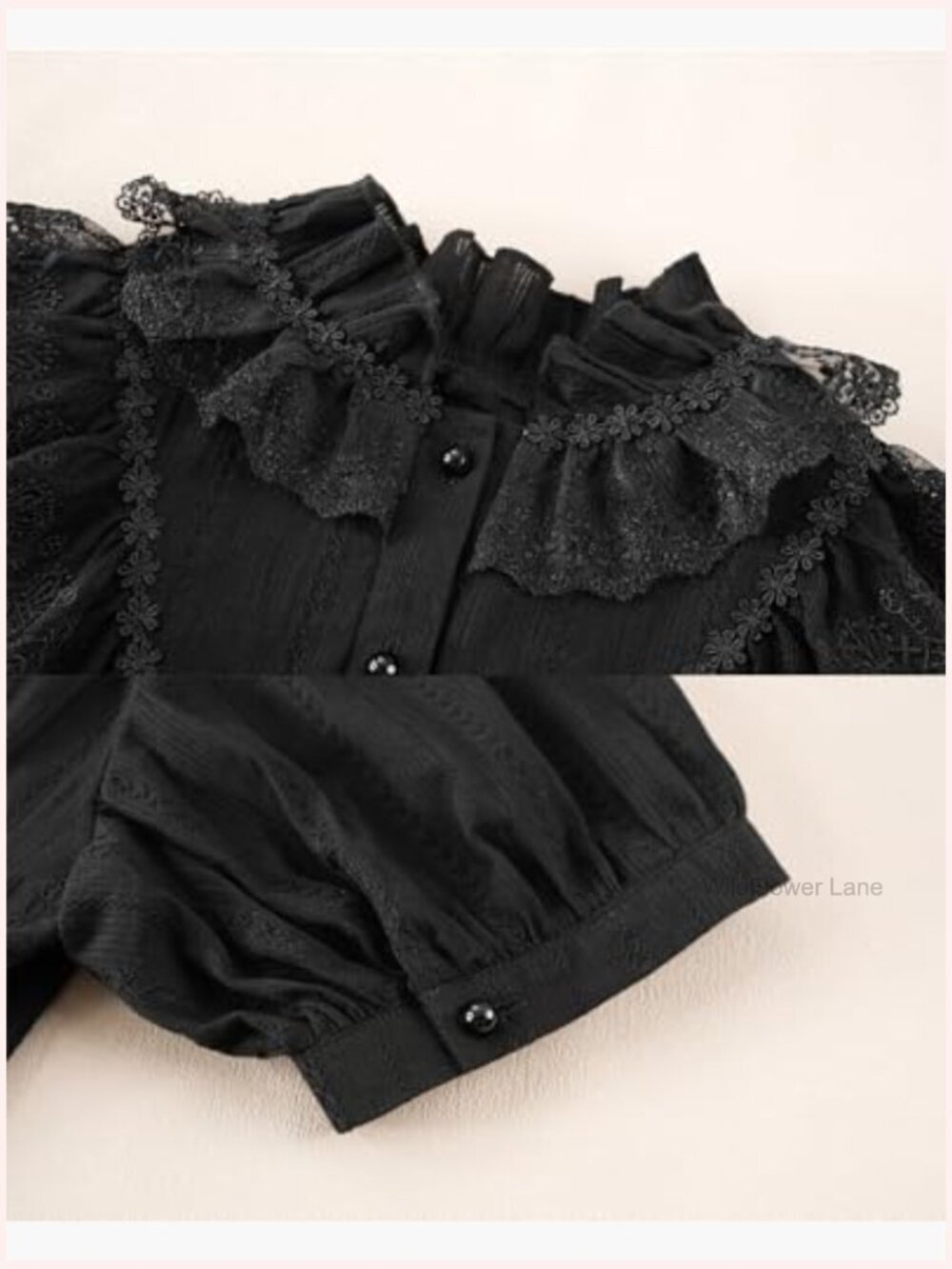 Victorian Blouse Gothic Shirt Short Sleeve Lolita Vintage Ruffle Tops - Picture 4 of 6
